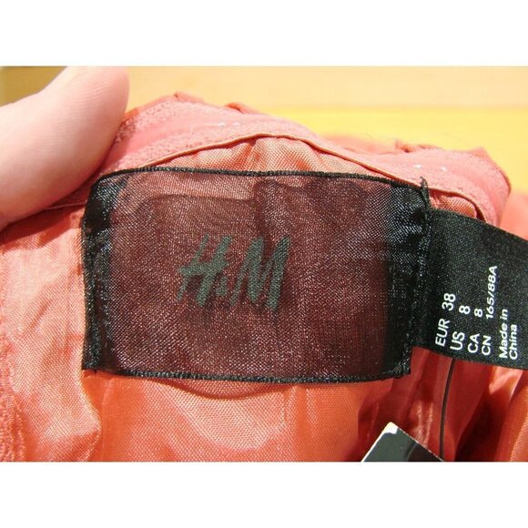 NEW H&M Womens Dress Size 8 Coral Crossover Back Tier Ruching Zip-up Back V-Neck - Picture 7 of 16
